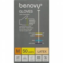 Перчатки медицинские смотровые латексные Benovy нестерильные неопудренные размер M (100 шт/упаковка)  Вид 2