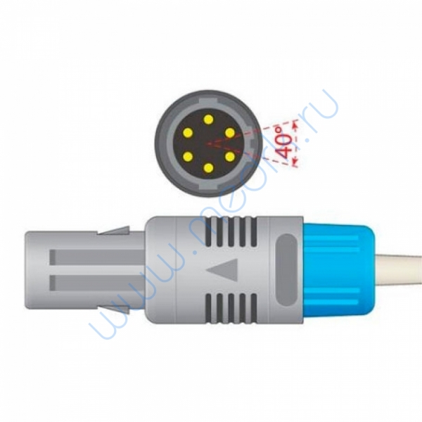 Соединительный кабель SpO2 коннектор: 6 pins, 2-ключа, 40 градусов 
